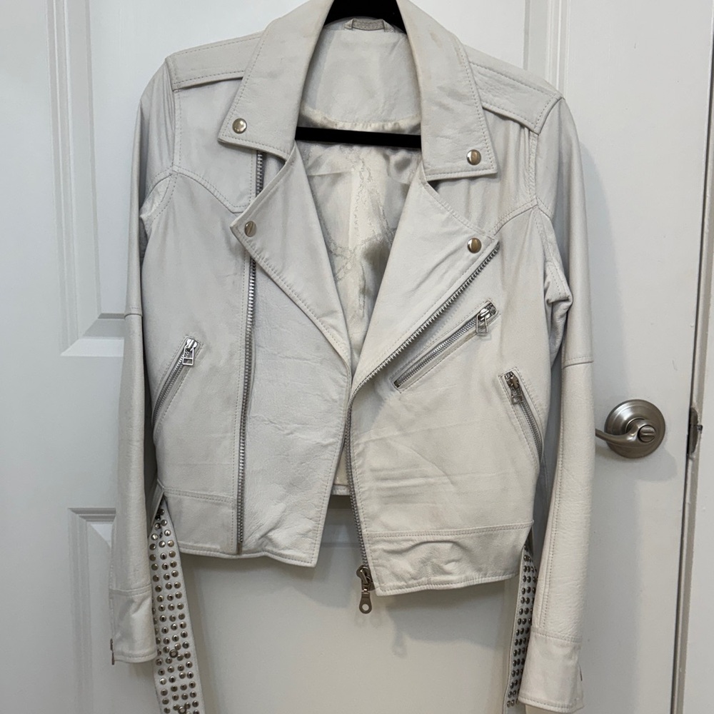 Women's White Real Leather Moto Jacket S